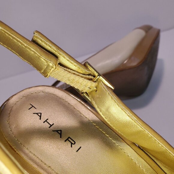 Tahari "London" Two Tone Tan Cream Patent Leather Slingback Women's Size 8.5M - Picture 11 of 15